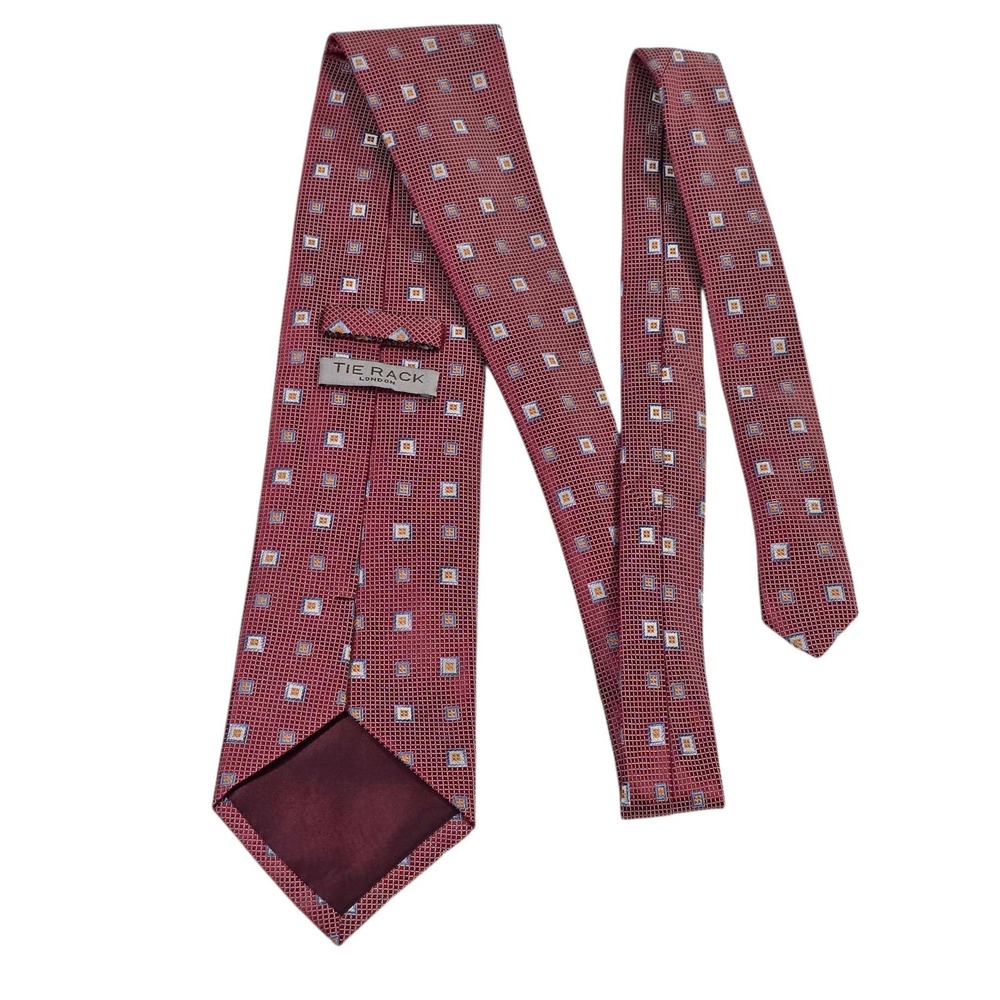 TIE‎ RACK London Mens Silk Geometric Pattern Necktie Red Blue Luxury Formal Wear